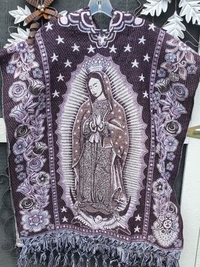 Virgin of Guadalupe Poncho-style Tapestry Top - Purple